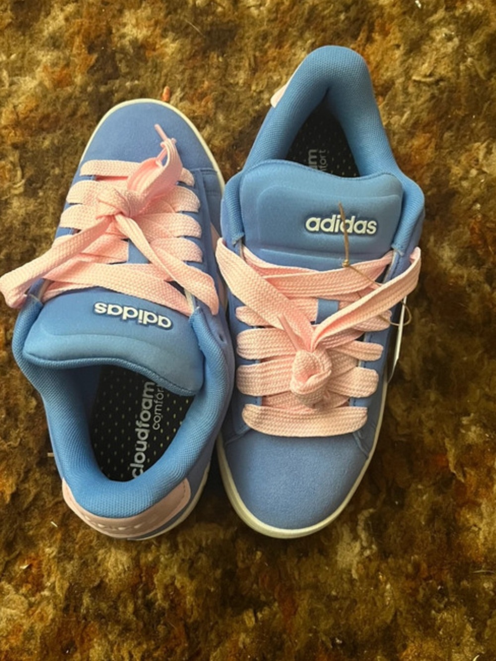 adidas Kids Blue Sneakers with Pink Laces